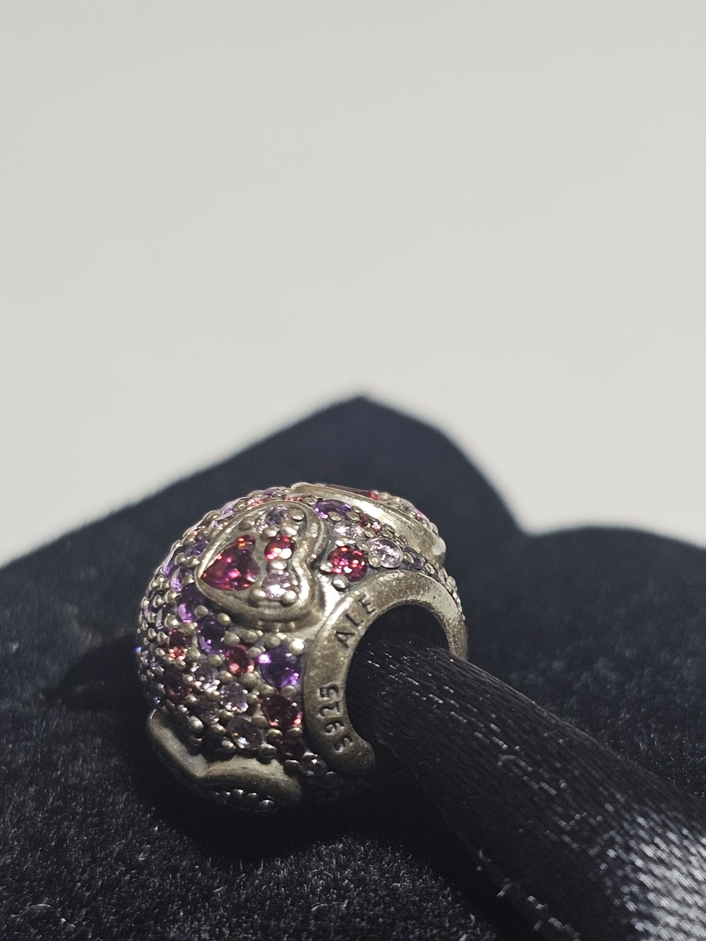 Genuine Pandora Charm Pave Asymmetrical Heart Pink Purple ALE 925 797826CZRMX